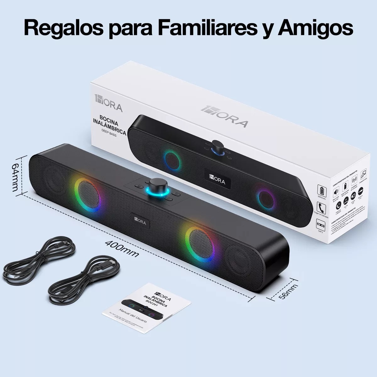 1 Hora Bocina Bluetooth Portátil, Bocinas para PC Bocinas Inalámbrica Bluetooth RGB Altavoces Inalámbrico, Soporte 3.5 mm AUX/TF/USB/Bluetooth para Interior, Hogar y Fiesta BOC241