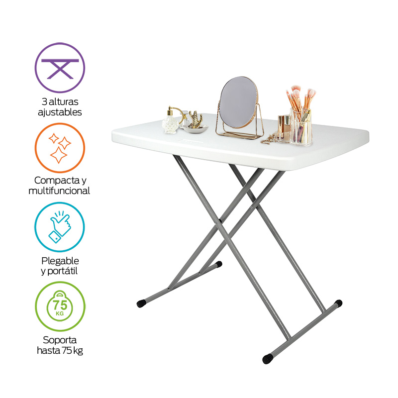 Mesa Plegable de Servicio 3 Alturas Multiusos 77x50cm