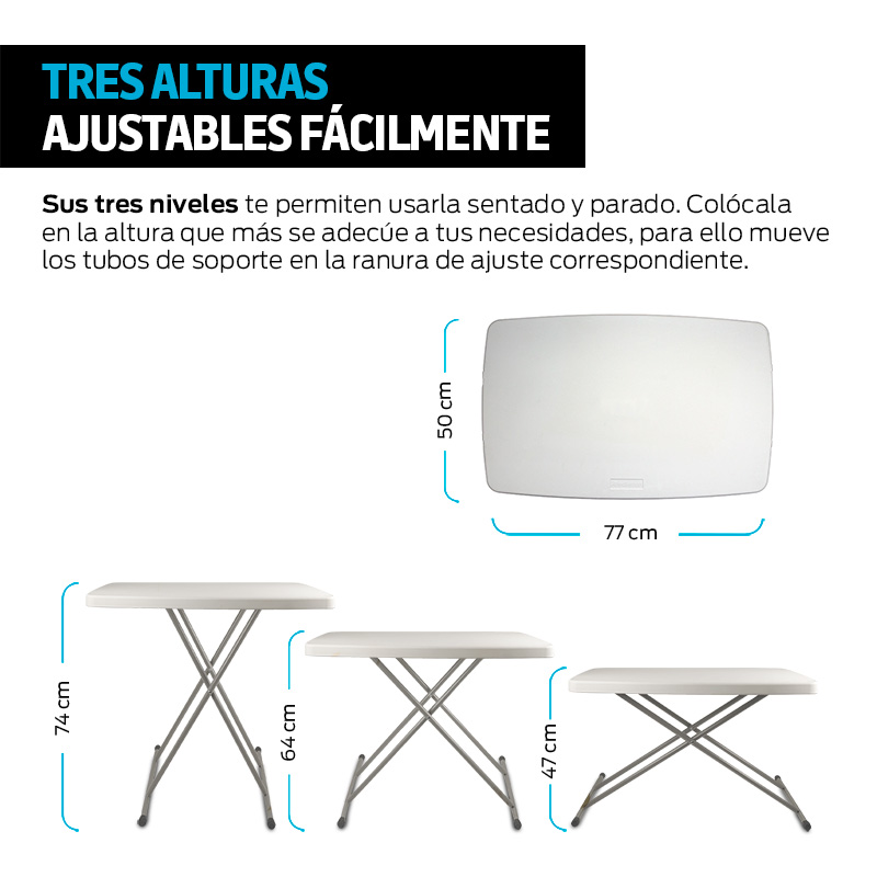 Mesa Plegable de Servicio 3 Alturas Multiusos 77x50cm