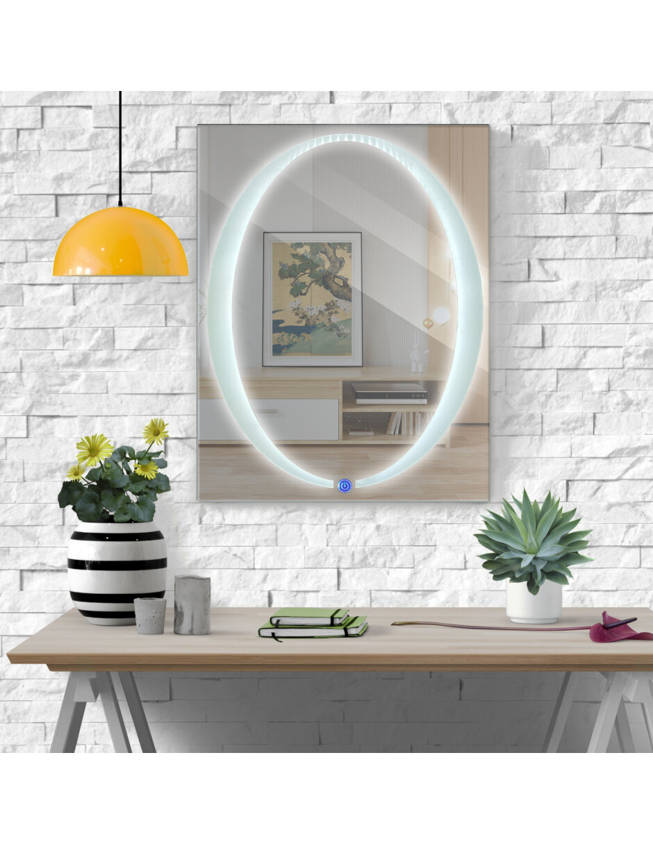 Espejo con luz led rectangular con luz ovalada fria marca ARD medidas 78 x 60 cm