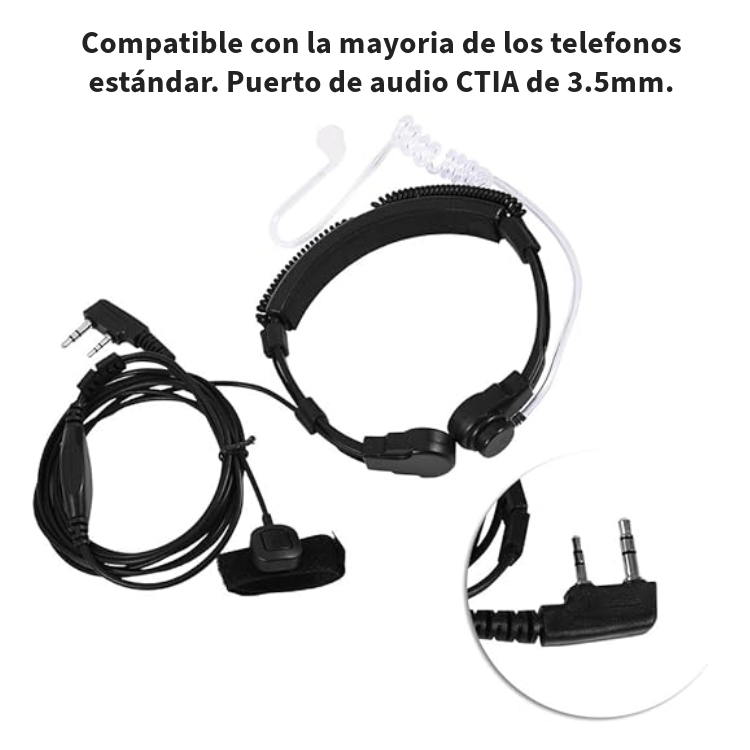 Auricular Manos Libres Garganta/Cuello Profesional Acústico de Tubo Auricular PTT para Radio Walkie Talkie de 2 vías UV5R