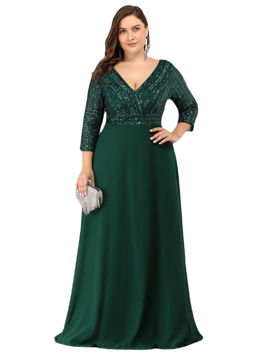 Vestido Elegante de Fiesta Largo Curvy Verde Esmeralda con