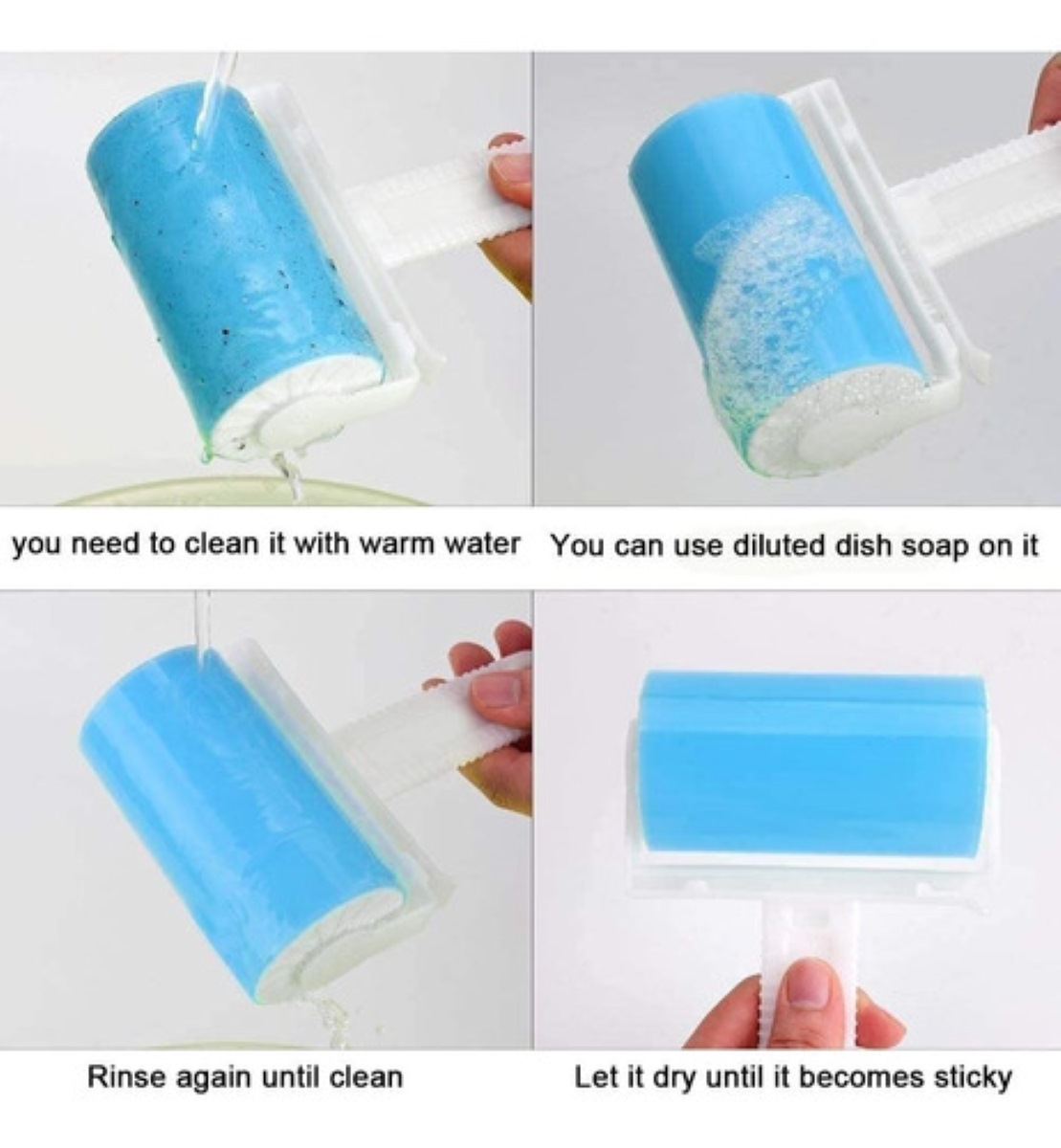  Rodillo de pelusa de gel reutilizable lavable (azul) : Salud y  Hogar