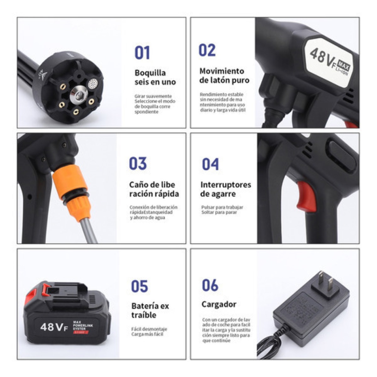 Kit  Pistola Para Hidrolavadora Inalámbrico Superpresión 2 Pilas Negro 48 v