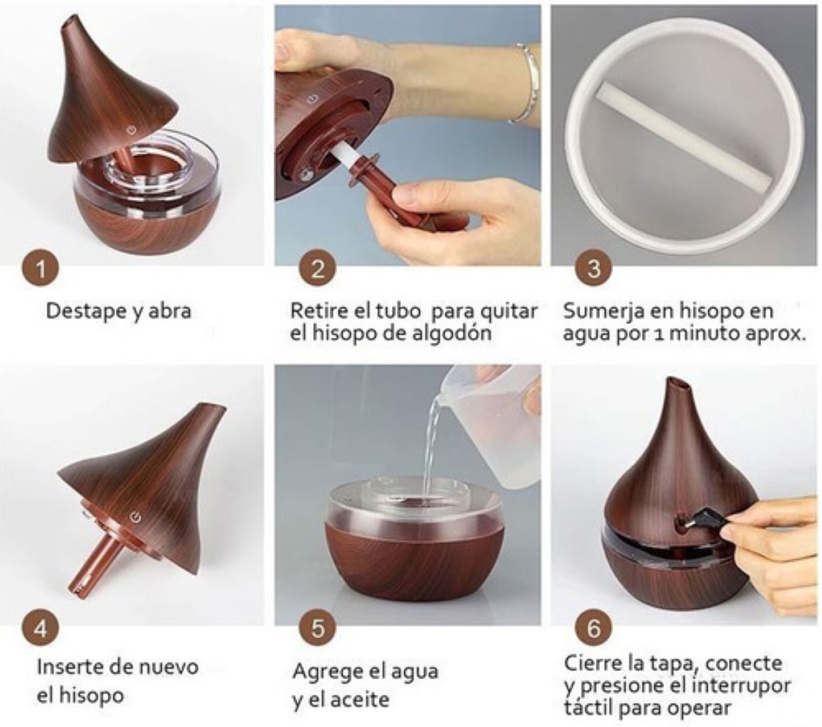 Humidificador Difusor De Aromas Eléctricos De Aire 300ml Marron Oscuro