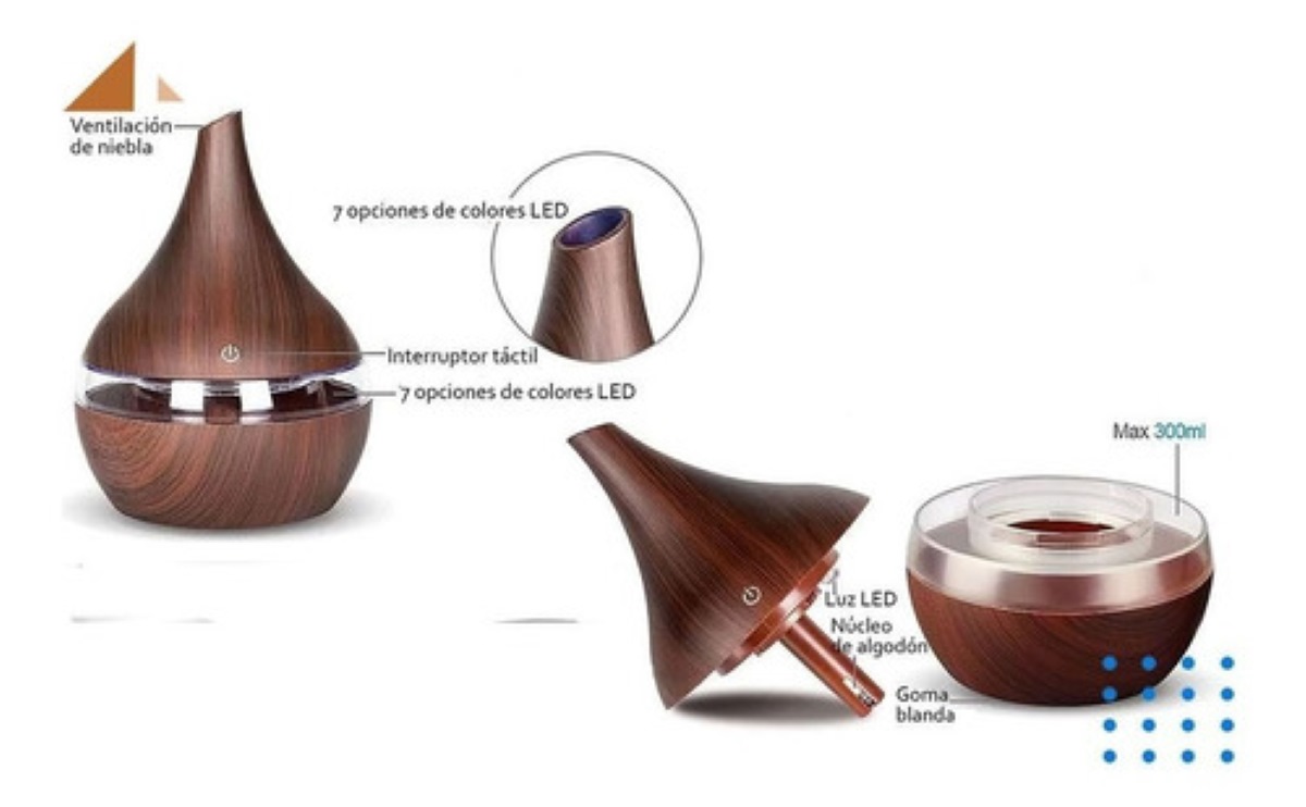 Humidificador Difusor De Aromas Eléctricos De Aire 300ml Marron Oscuro