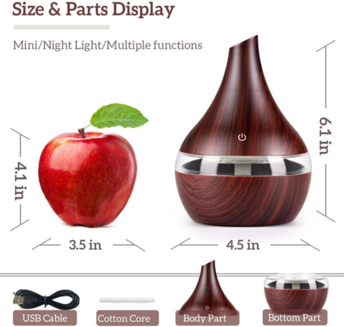 Humidificador Difusor De Aromas Eléctricos De Aire 300ml Marron Oscuro