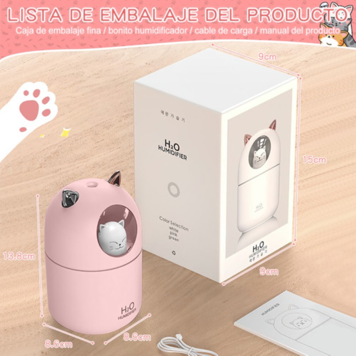 Humidificador Difusor De Aceite De Aromas Diseño de Gatito Rosa