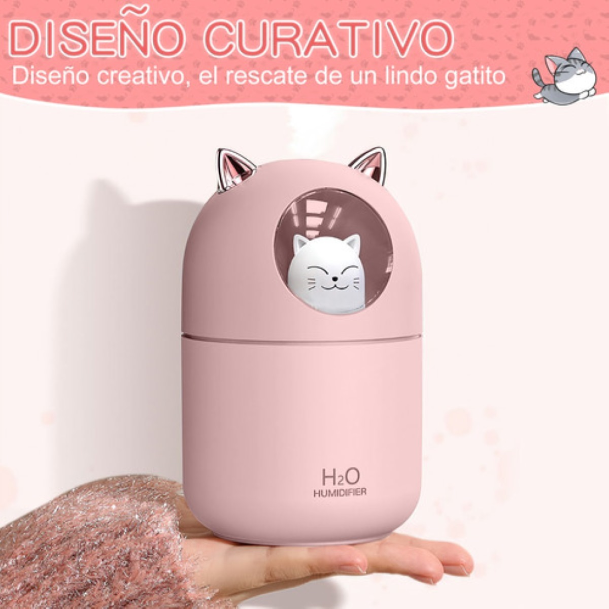 Humidificador Difusor De Aceite De Aromas Diseño de Gatito Rosa