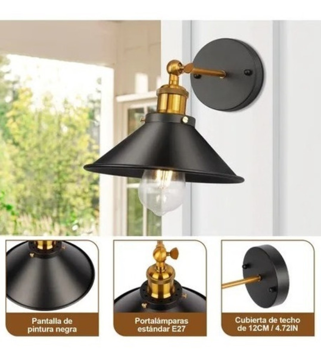 Lamparas De Pared de Interior Focos Vintage Industrial E26 3 pz Negro