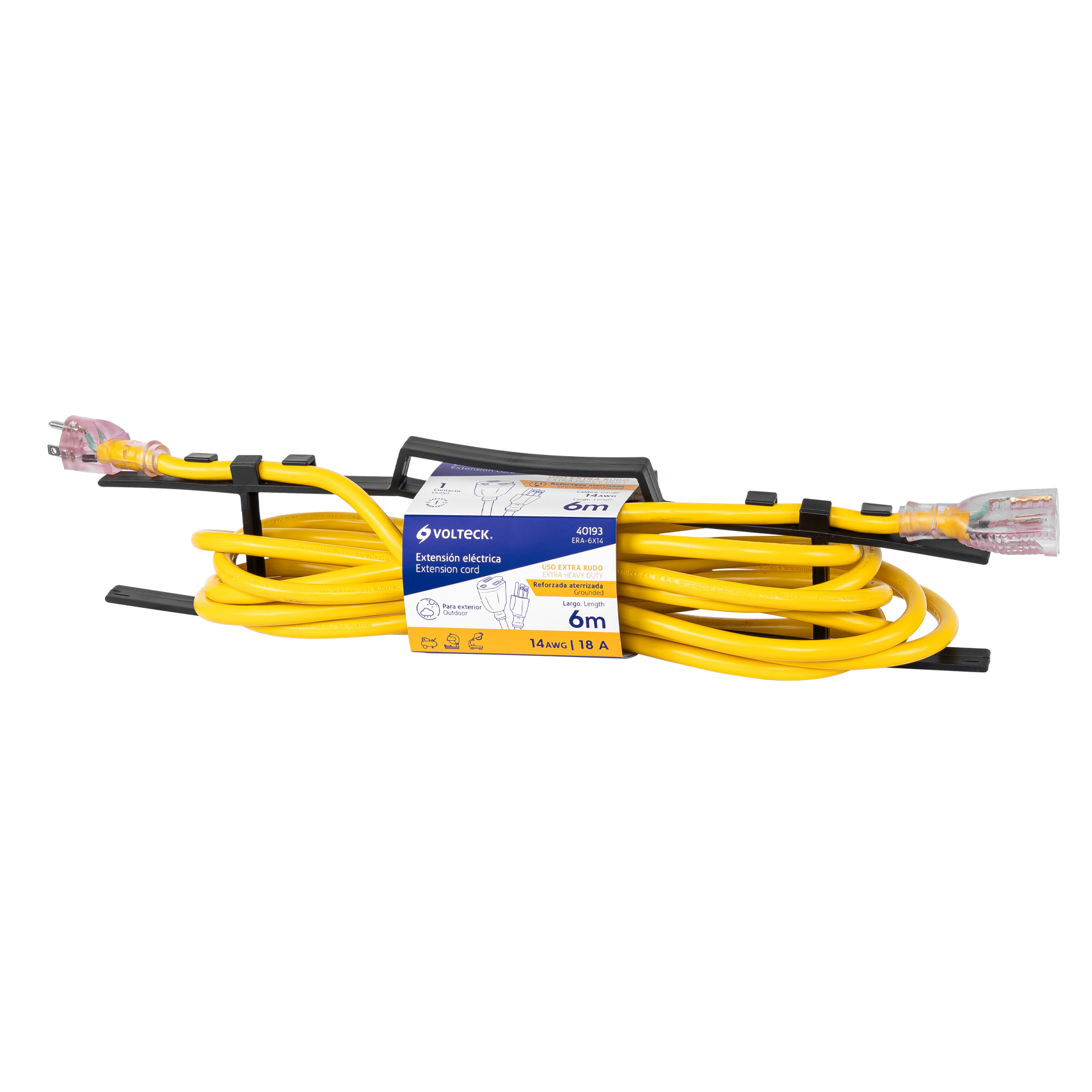 Extensión eléctrica uso rudo aterrizada color amarillo, 30 m