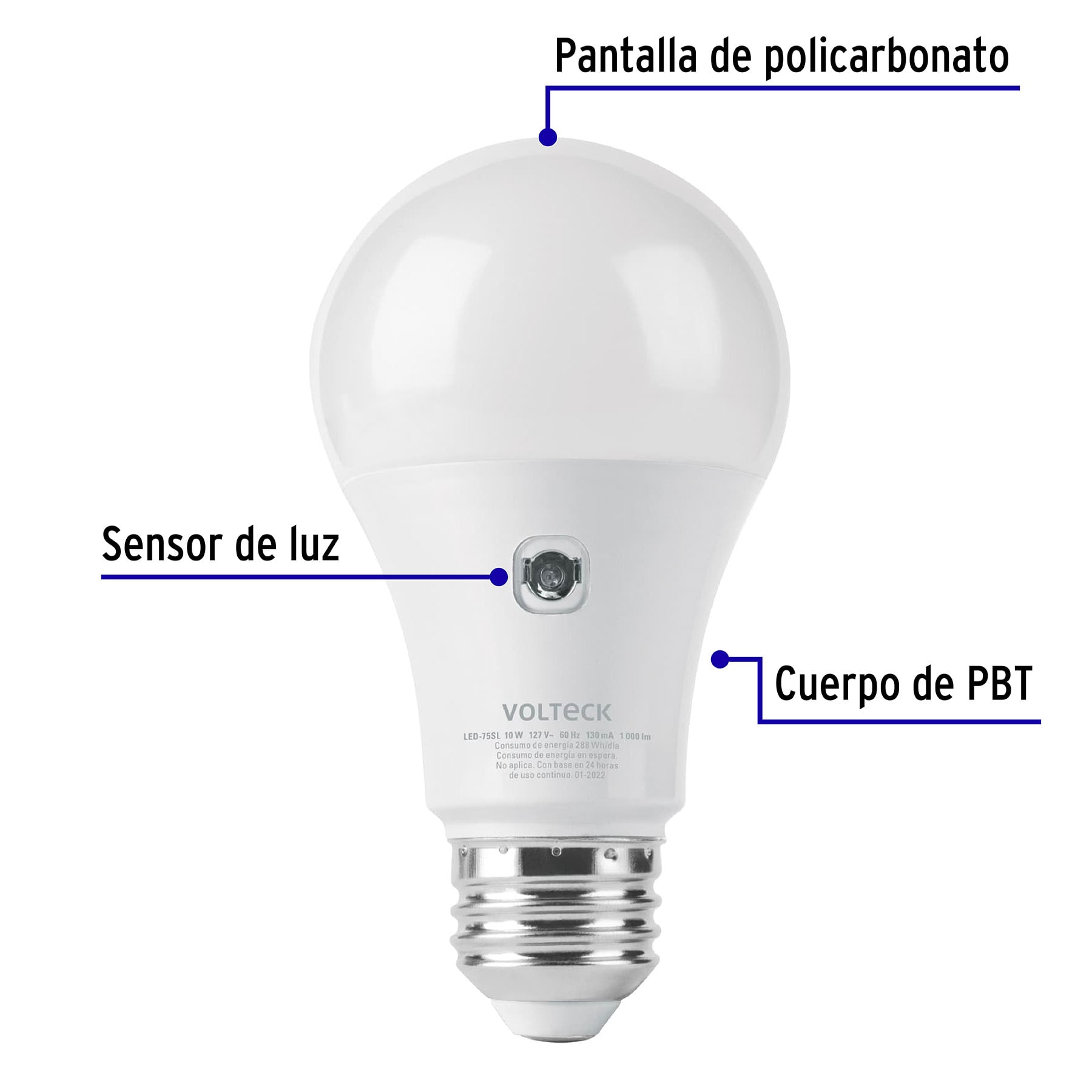 LÁMPARA LED TIPO BULBO A19 10 W CON SENSOR DE LUZ, VOLTECK 46990