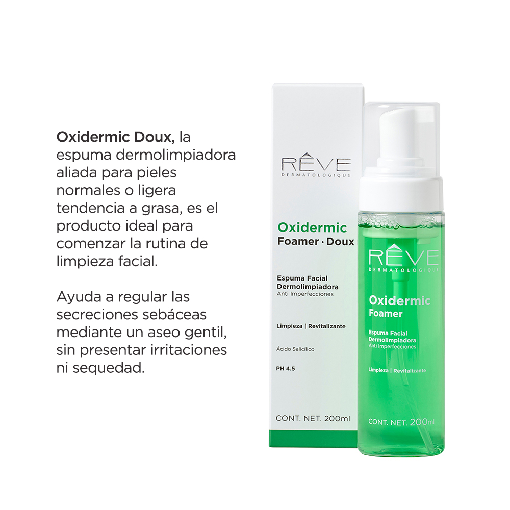 Reve Dermatologique - Oxidermic Foamer Doux - Espuma Facial Dermolimpiadora Anti imperfecciones - Ácido Salicílico - Todo tipo de piel - 200 ml