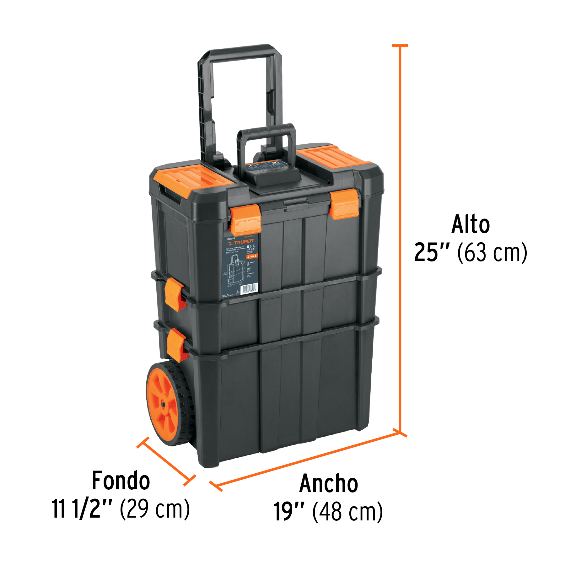 CAJA PARA HERRAMIENTAS 19"X25" 3 EN 1 DESMONTABLE CON RUEDAS TRUPER 102644