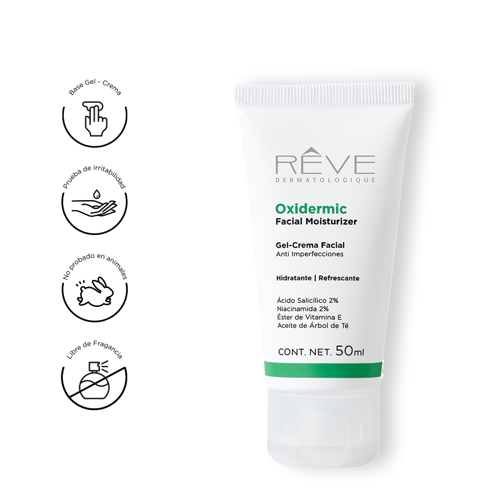 Reve Dermatologique - Oxidermic Facial Moisturizer - Gel-Crema Facial Anti-Imperfecciones - Hidratación para pieles grasas - 50 ml 
