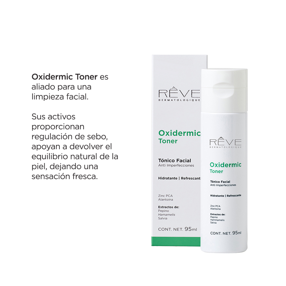 Reve Dermatologique - Oxidermic Toner - Tónico Facial Anti imperfecciones - controla el exceso de sebo - todo tipo de piel - 95 ml