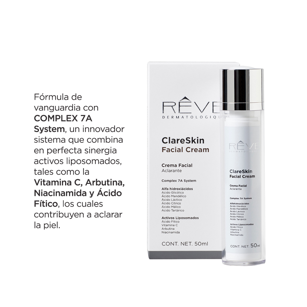 Reve Dermatologique - ClareSkin Facial Cream - Crema Facial Aclarante - Vitamina C, Arbutina, Niacinamida y Ácido Fítico - 50 ml