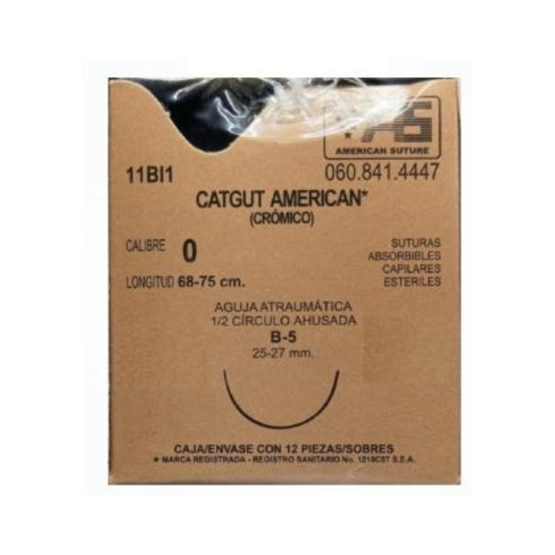 Sutura Catgut Crómico 0 B-5 AMERICAN SUTURE