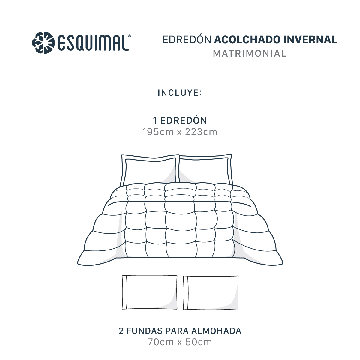 Edredón Invernal Cobertor Matrimonial + Fundas Negro ESQUIMAL.