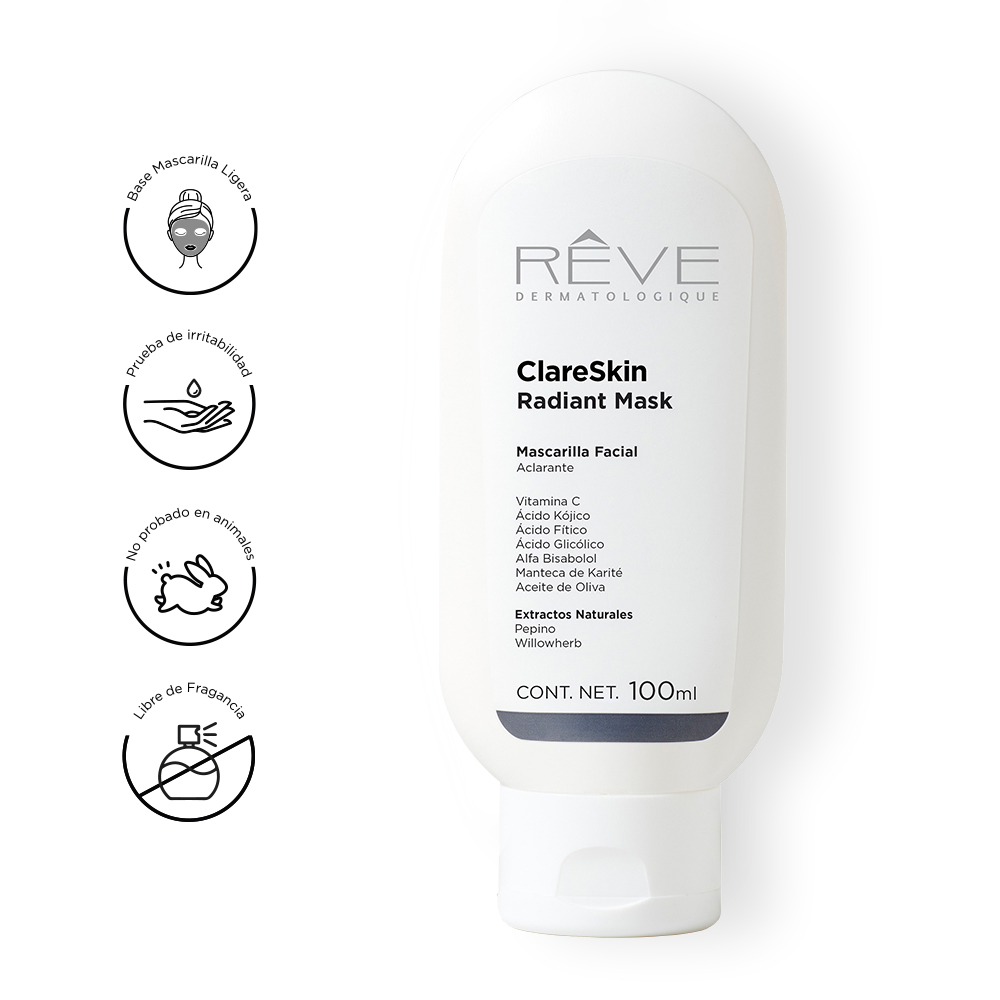 Reve Dermatologique - ClareSkin Radiant Mask - Mascarilla Facial Aclarante - Difumina manchas - Previene signos de envejecimiento - 100 ml