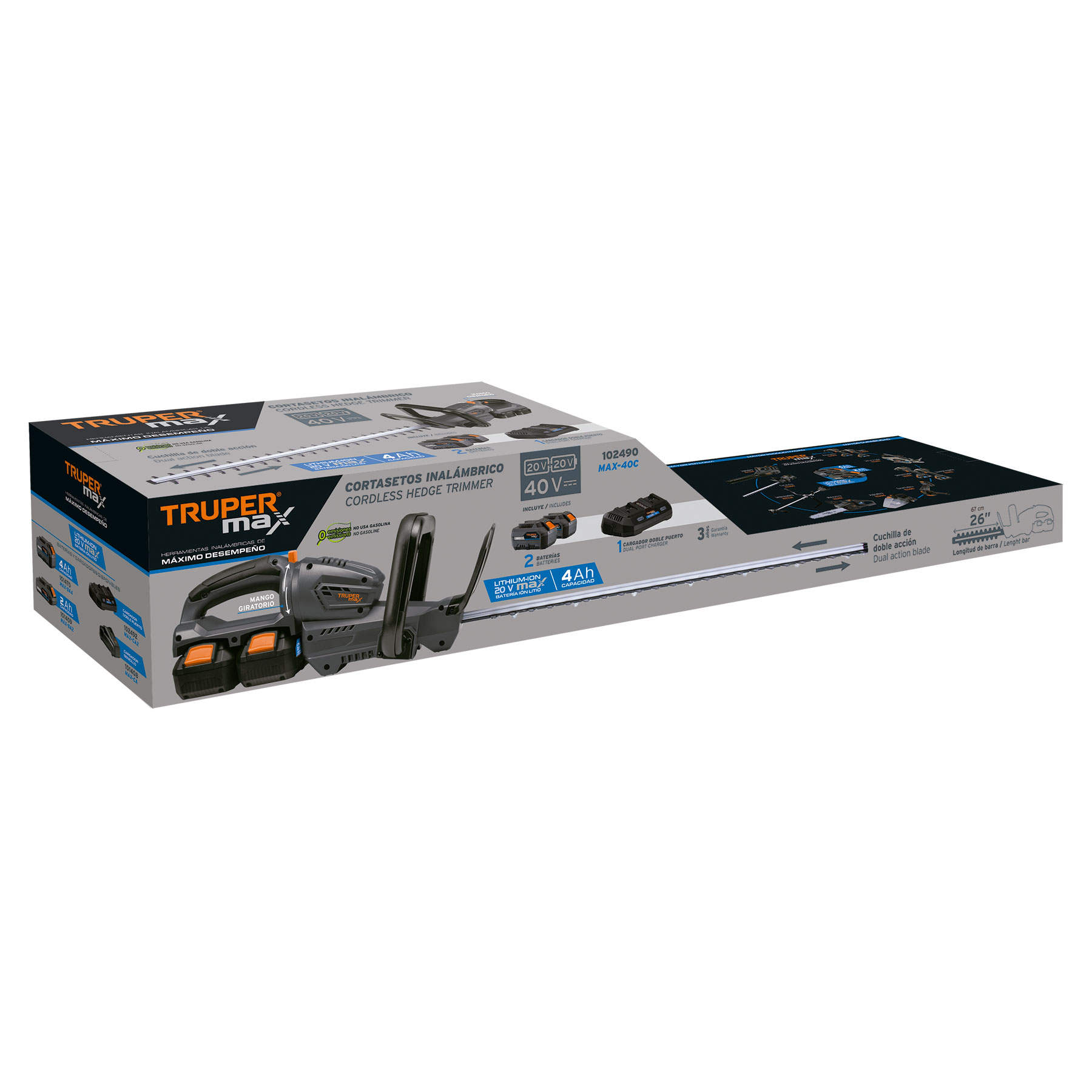 CORTA-SETOS INALÁMBRICO 1/2", 40 V, TRUPER MAX 102490