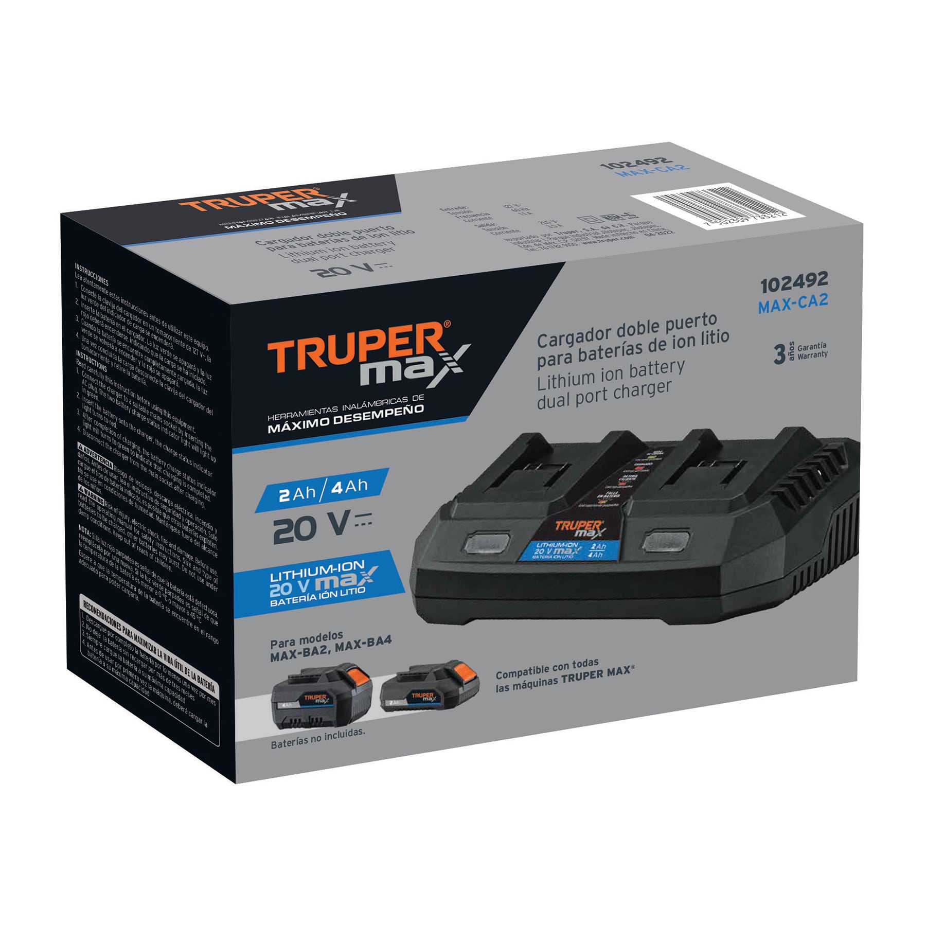 CARGADOR 20V DUAL, TRUPER MAX 102492
