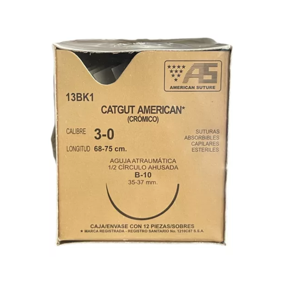 Sutura Catgut Crómico Calibre 3-0 B-10 AMERICAN SUTURE