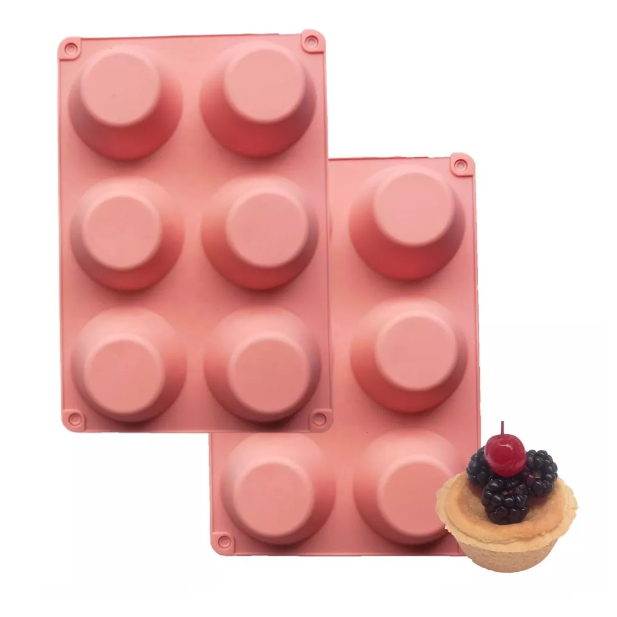 Pack 2 Moldes Silicón Hornear Pays Cupcakes Flanes Mantecada