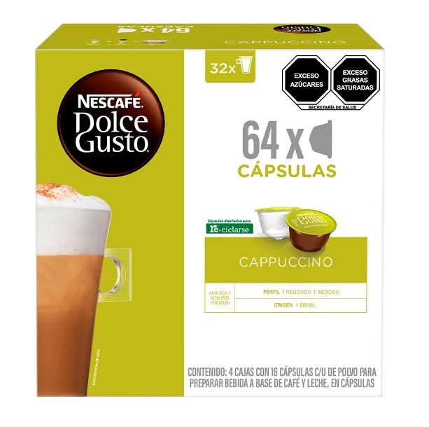 Cápsulas De Café Nescafe Dolce Gusto Cappuccino 64 Piezas 32 Tazas 