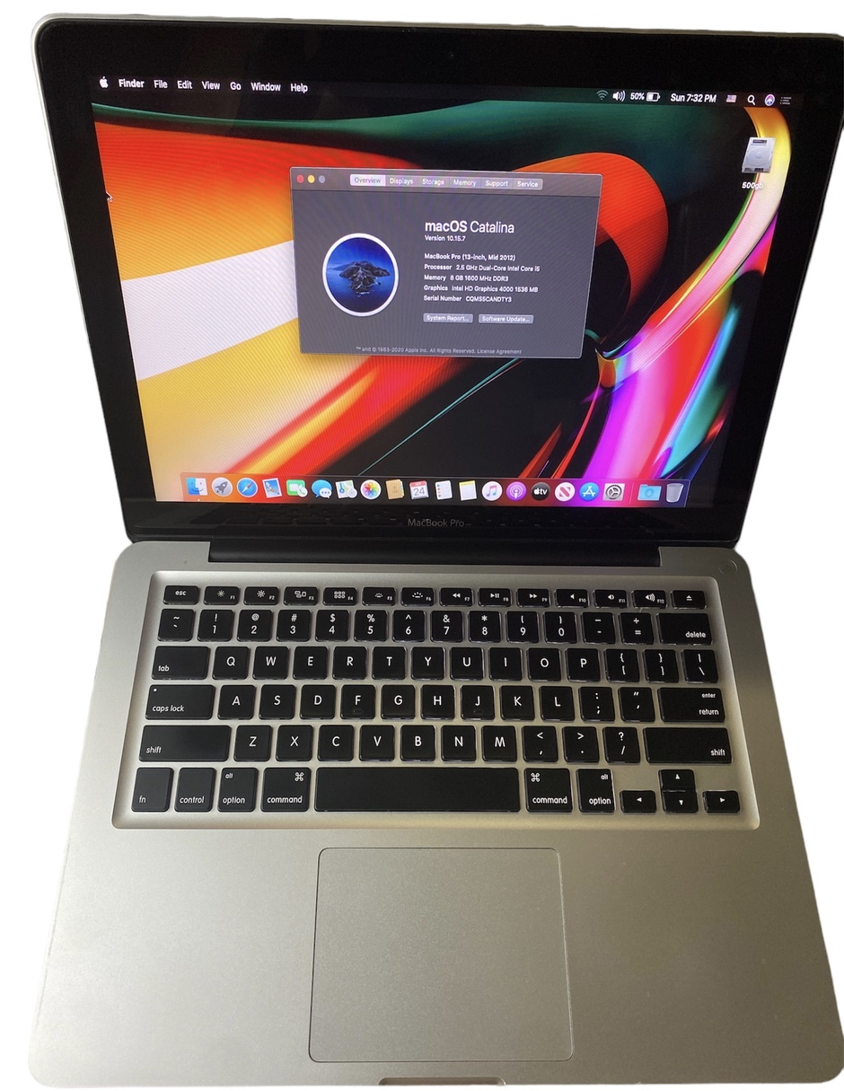 Apple Macbook Pro 13" Core I5 2.5GHZ 500gb HDD 8GB RAM OS 10.15 Catalina Reacondicionado Grado A