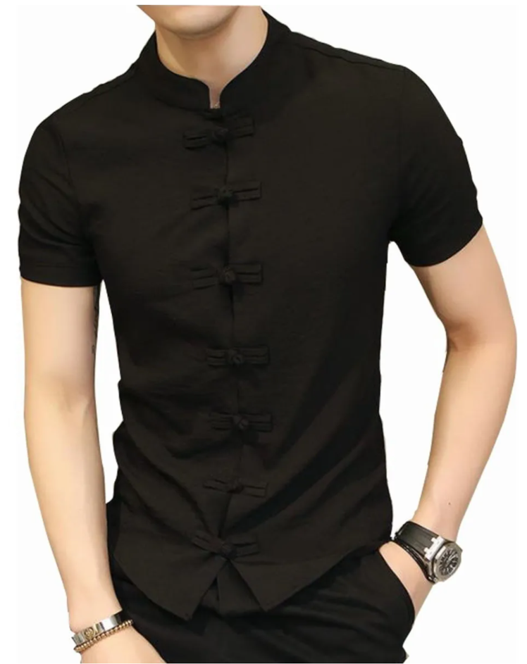 Camisa Hombre Cuello Mao Manga Corta Botón Chino - Bruce Lee
