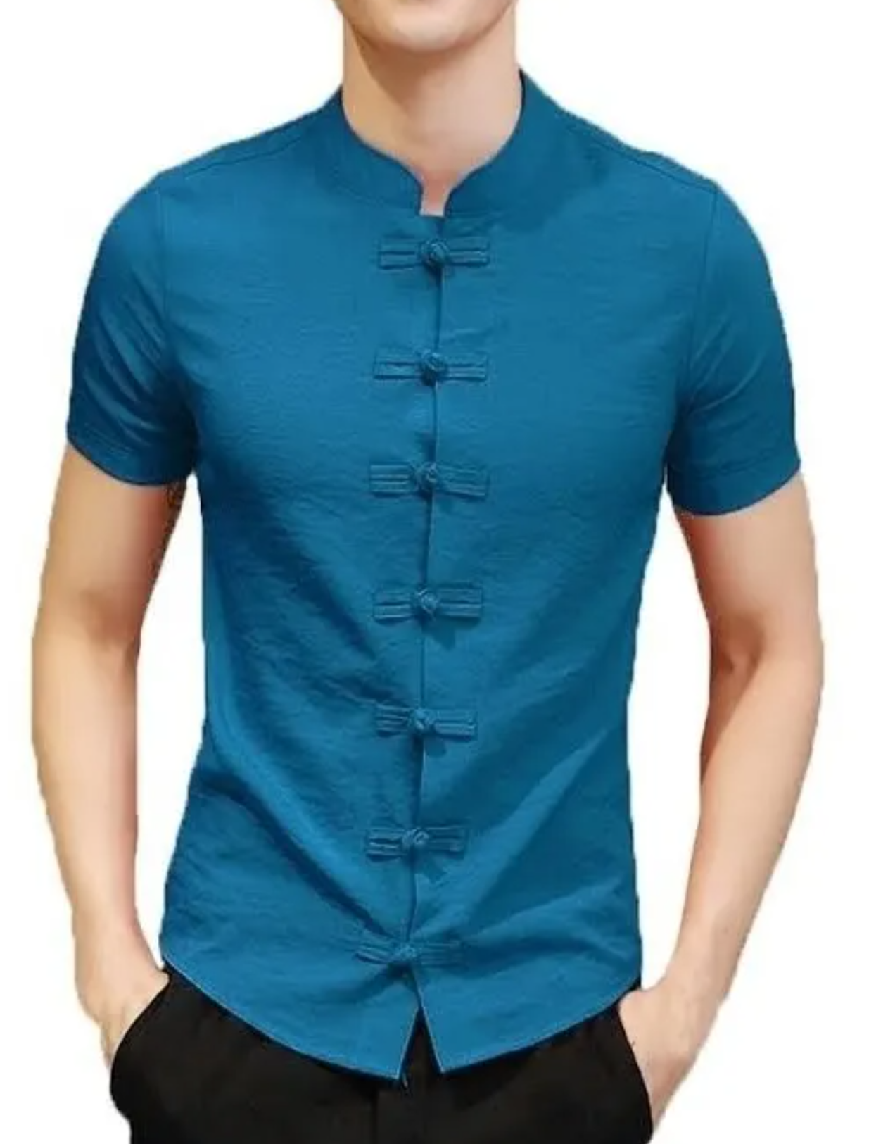 Camisa Hombre Cuello Mao Manga Corta Boton Chino Bruce Lee