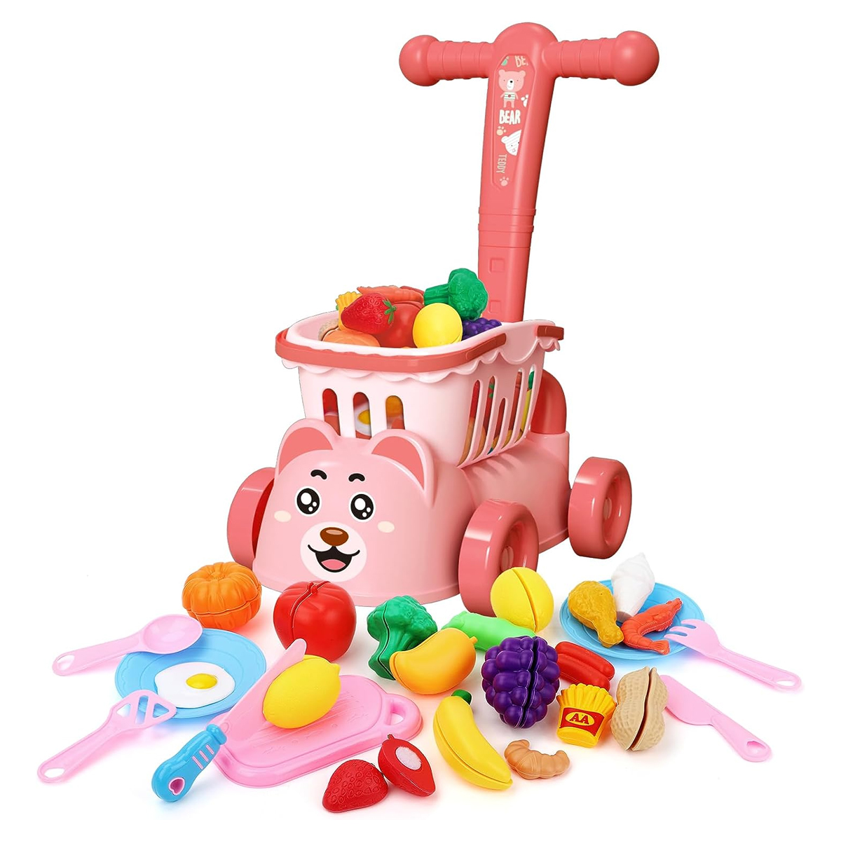 Carrito de Compras Supermercado Infantil Oso Rosa