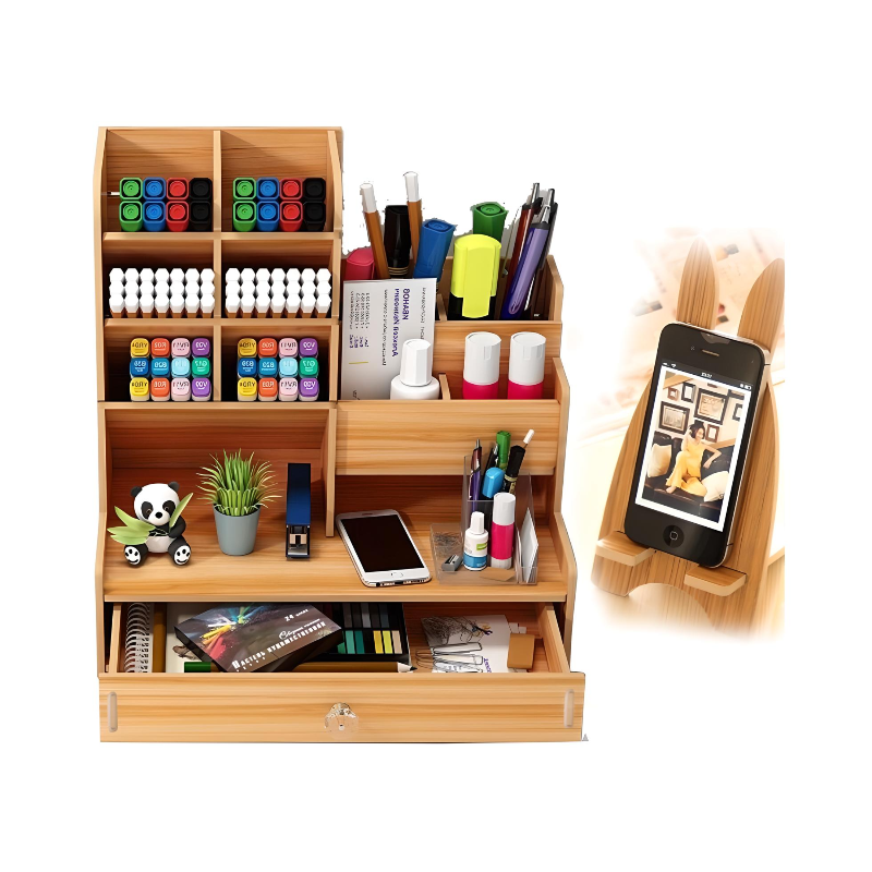 Organizador De Escritorio Madera Oficina Con Cajonera