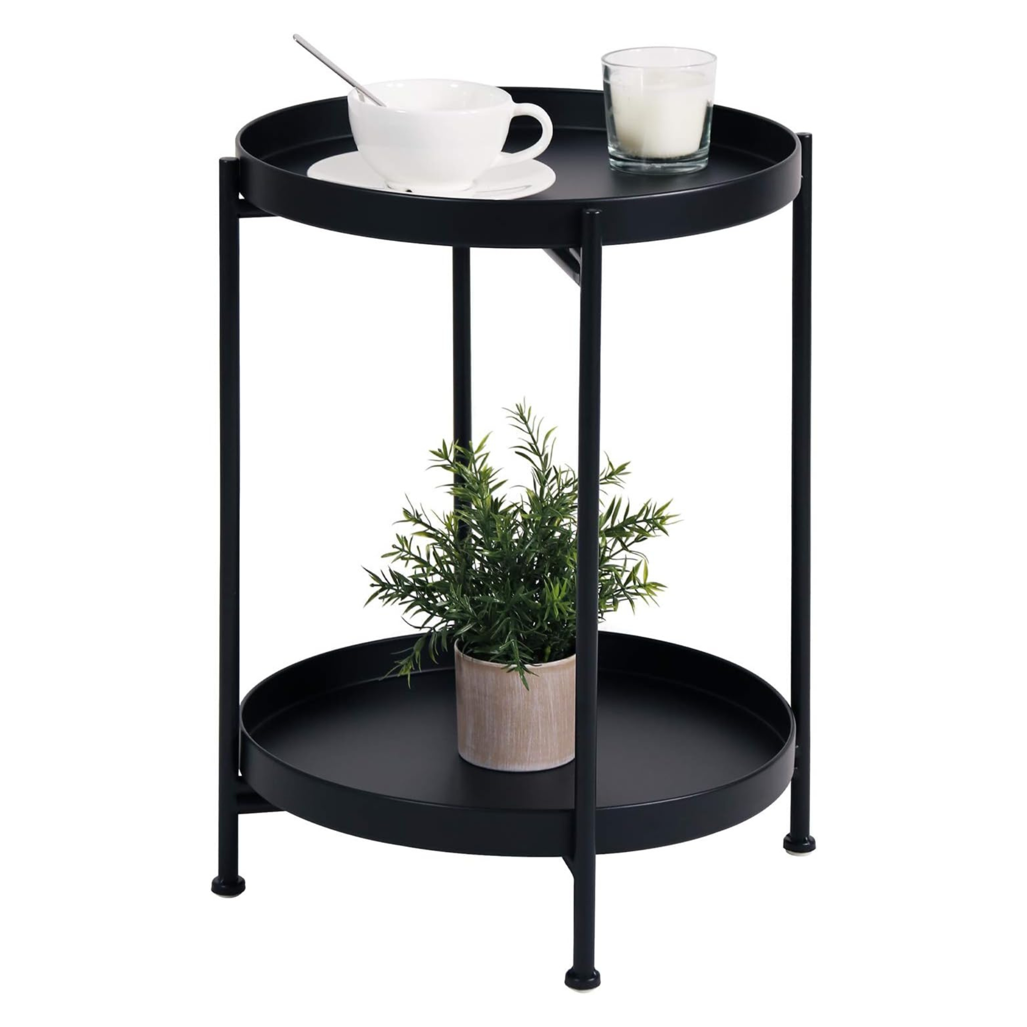 Mesa Auxiliar Lateral De 2 Niveles Mesa De Centro Plegable Mesa De Exhibición Para El Hogar Muebles Decorativos