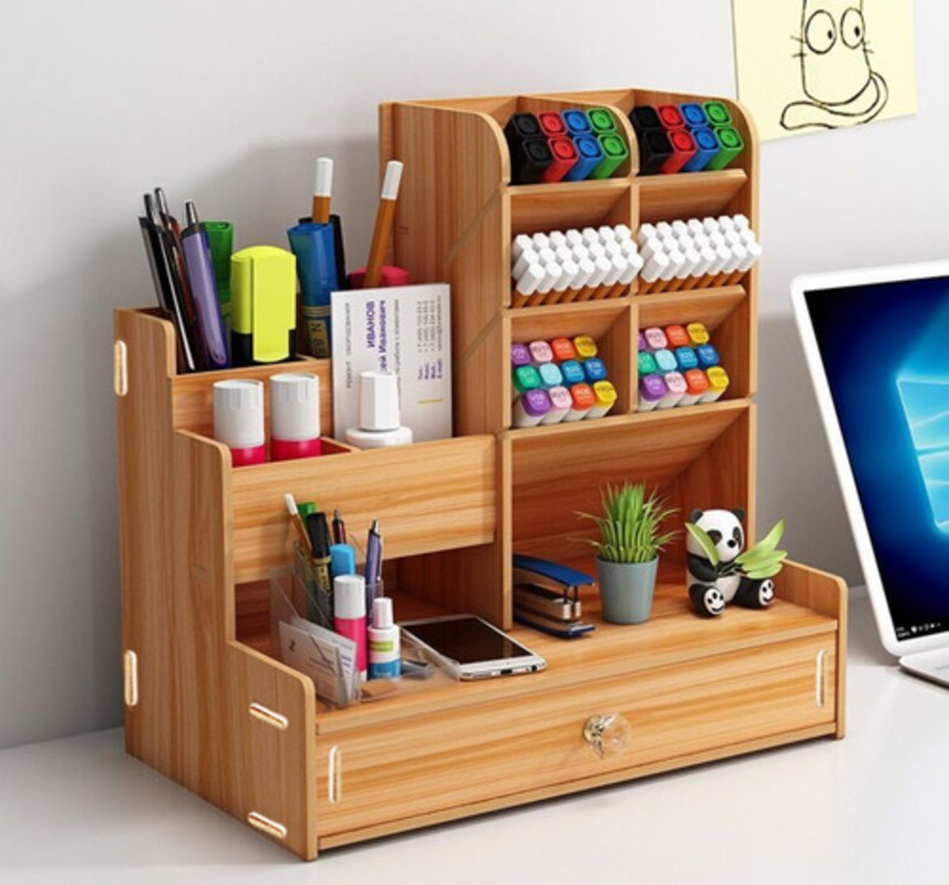 Organizador De Escritorio Madera Oficina Con Cajonera