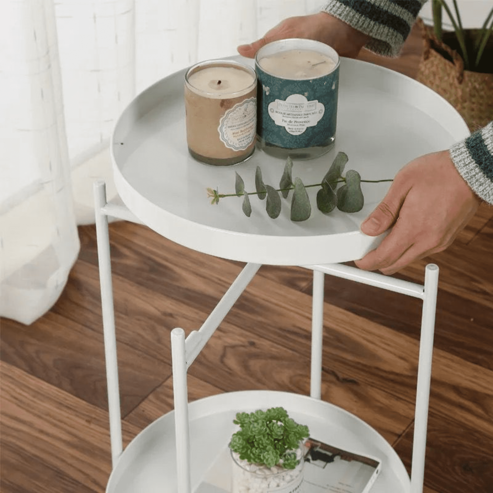 Mesa Auxiliar Lateral De 2 Niveles Mesa De Centro Plegable Mesa De Exhibición Para El Hogar Muebles Decorativos