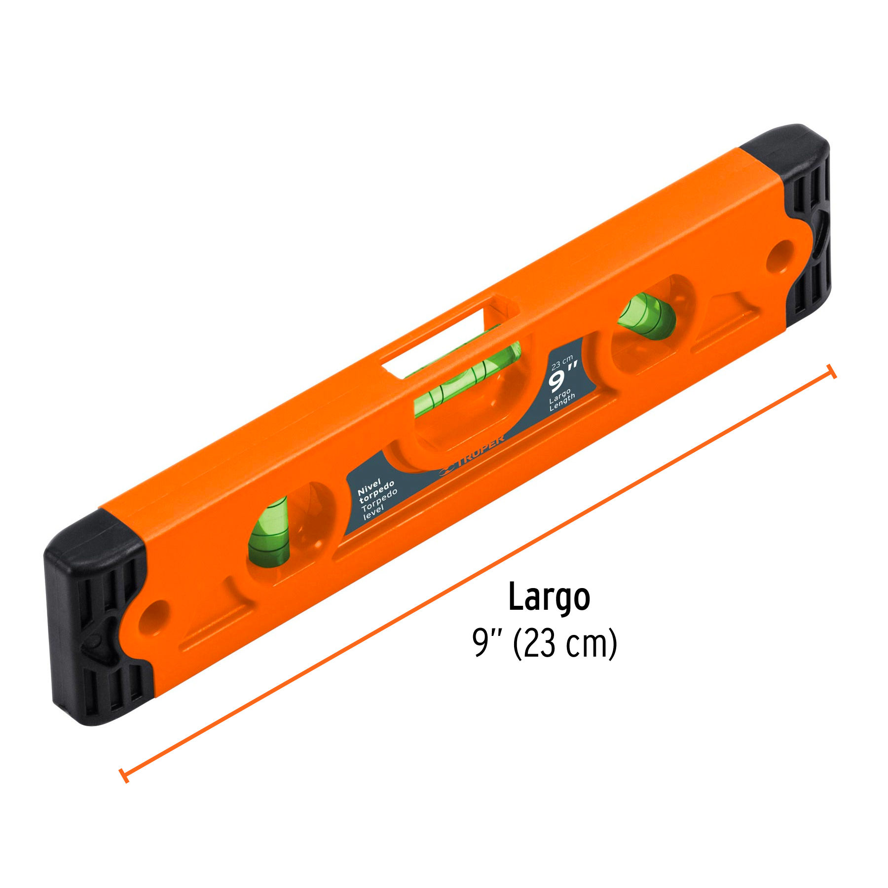 NIVEL TORPEDO DE 9 PULGADAS MAGNÉTICO CUERPO DE ABS, TRUPER 11223