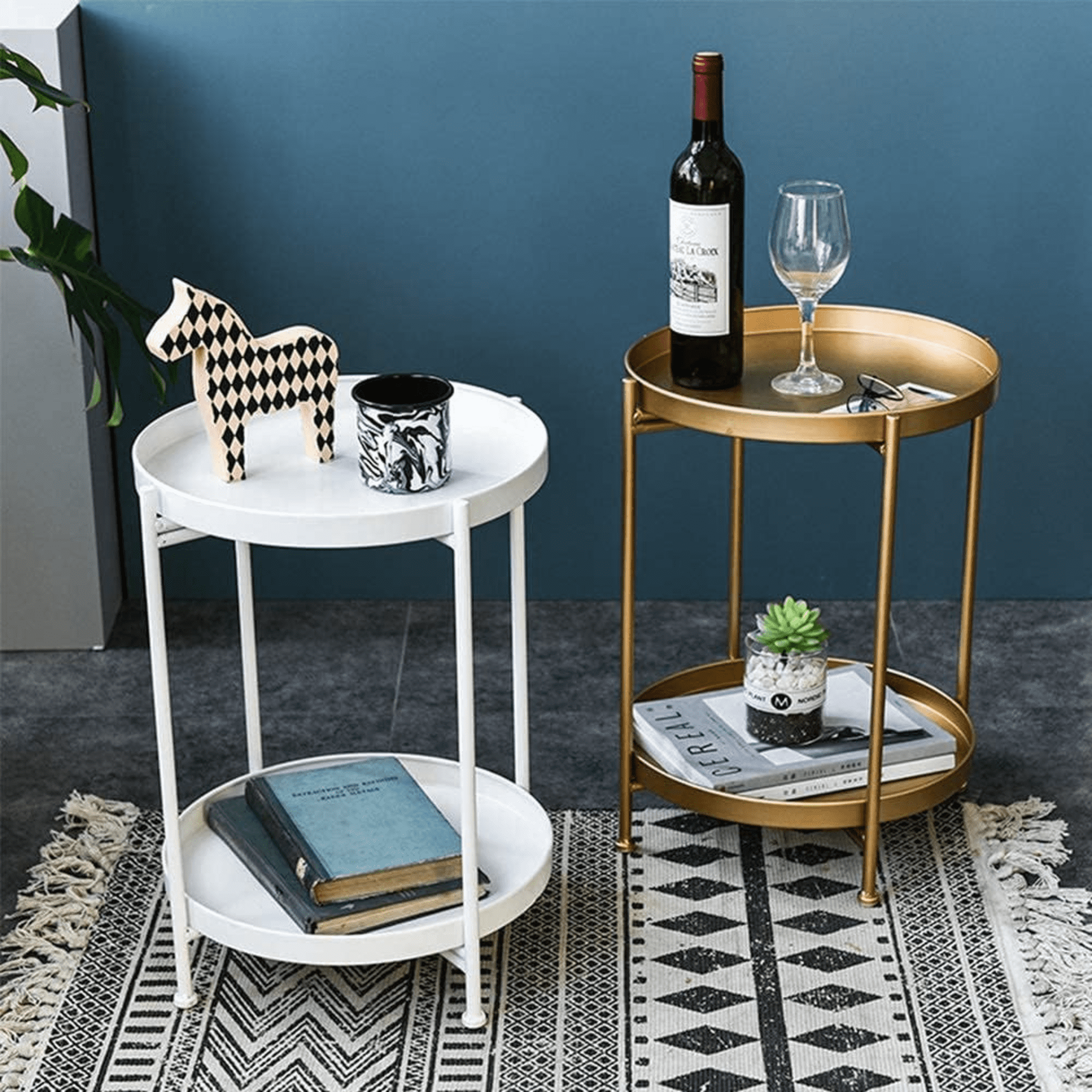 Mesa Auxiliar Lateral De 2 Niveles Mesa De Centro Plegable Mesa De Exhibición Para El Hogar Muebles Decorativos