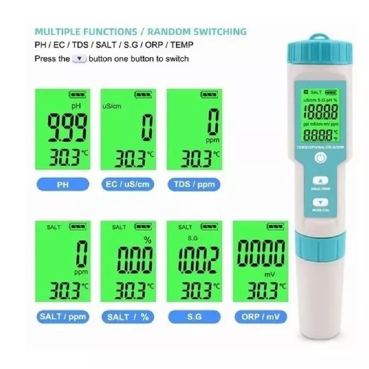 7 En 1 Medidor De Ph/ec/tds/orp/sg/salinidad/temperatura