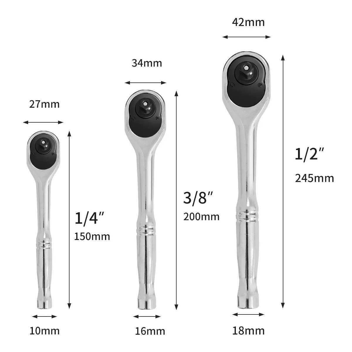 Juego De Trinquetes Matracas De 1/2, 3/8 Y 1/4 Llaves