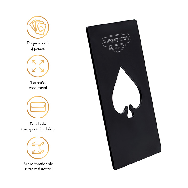 Destapador de Cerveza en Forma de Baraja Acero Inoxidable 4 Piezas