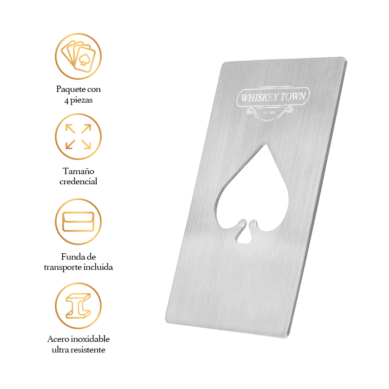 Destapador de Cerveza en Forma de Baraja Acero Inoxidable 4 Piezas