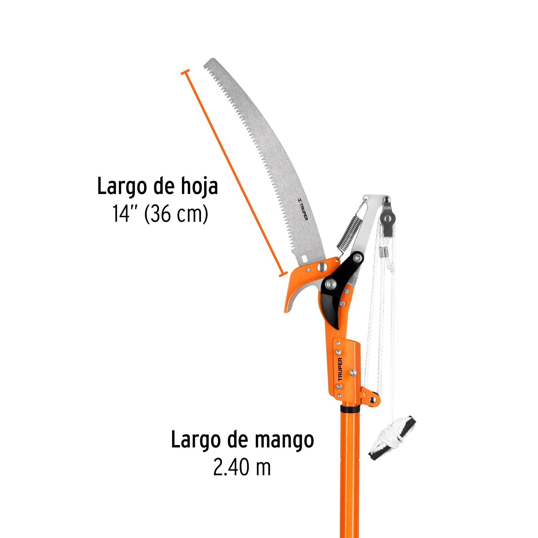 CORTADOR DE RAMAS ALTAS MANGO TELESCÓPICO 2.4 M ALUMINIO TRUPER 18409