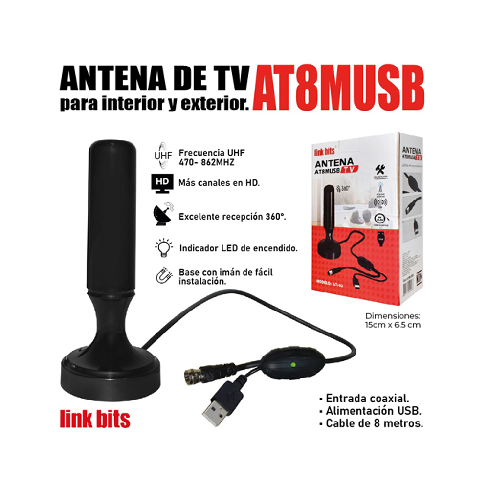 HDTV Antena de TV digital interior 360º Amplificador incorporado  Receptor de canales
