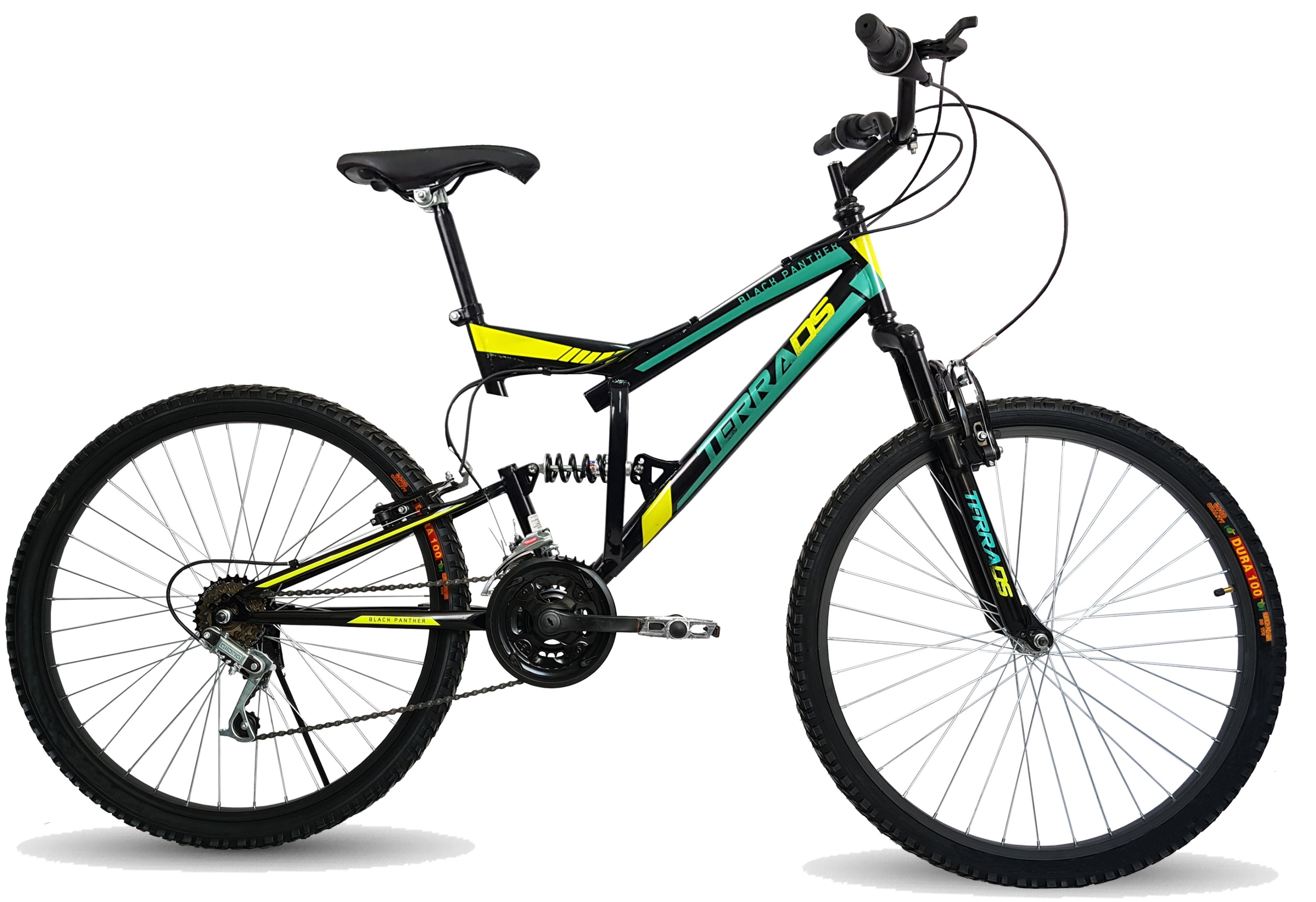 Bicicleta Black Panther Terra 18 Vel Rodada 24 Doble Suspensión Verde