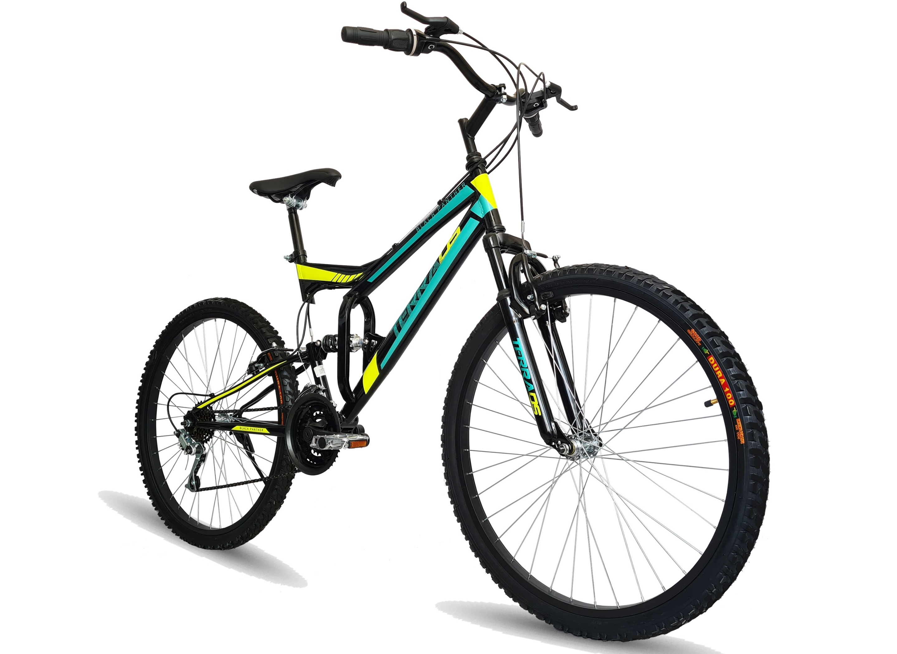 Bicicleta Black Panther Terra 18 Vel Rodada 24 Doble Suspensión Verde