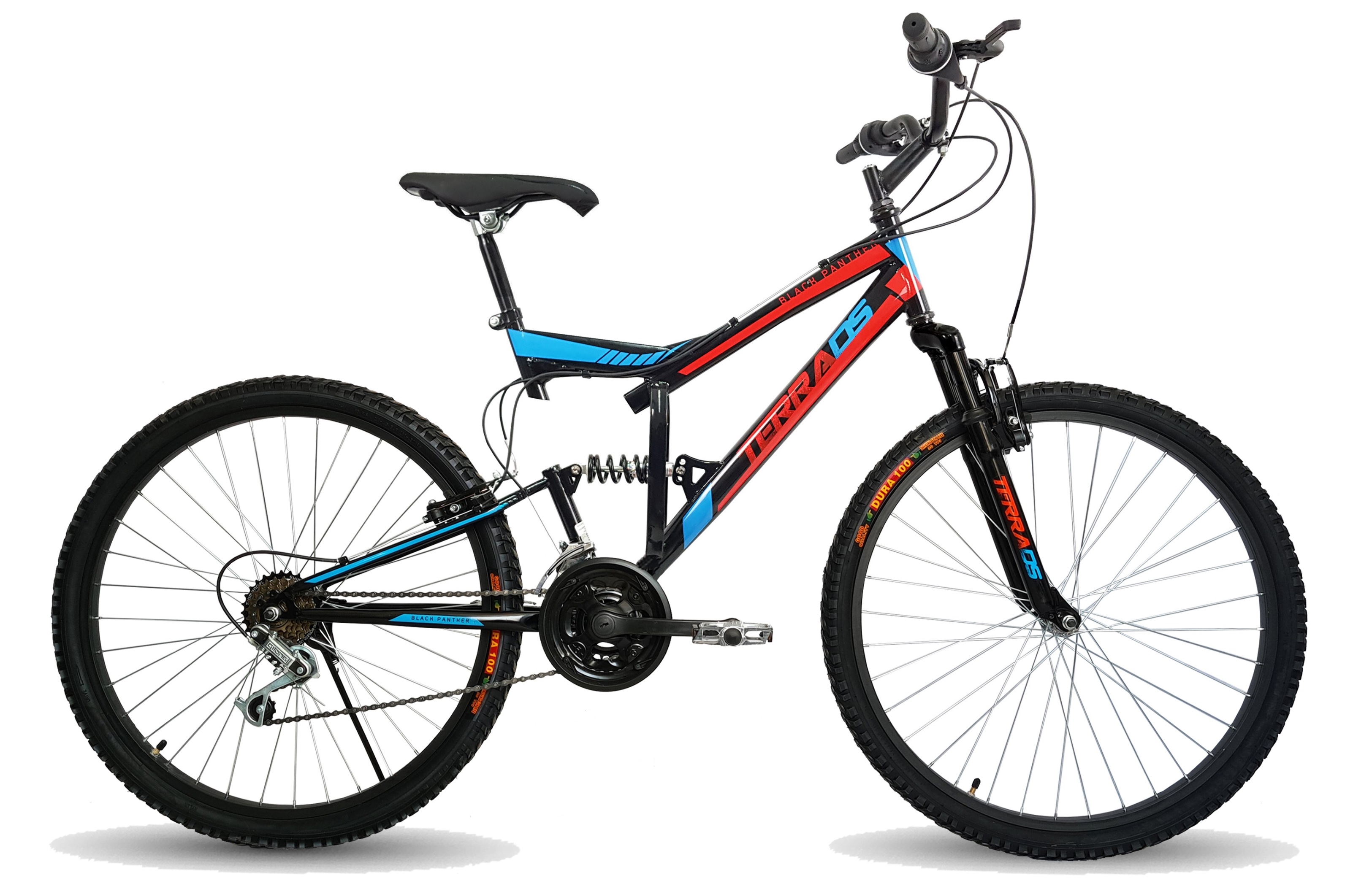 Bicicleta Black Panther Terra 18 Vel Rodada 24 Doble Suspensión Rojo