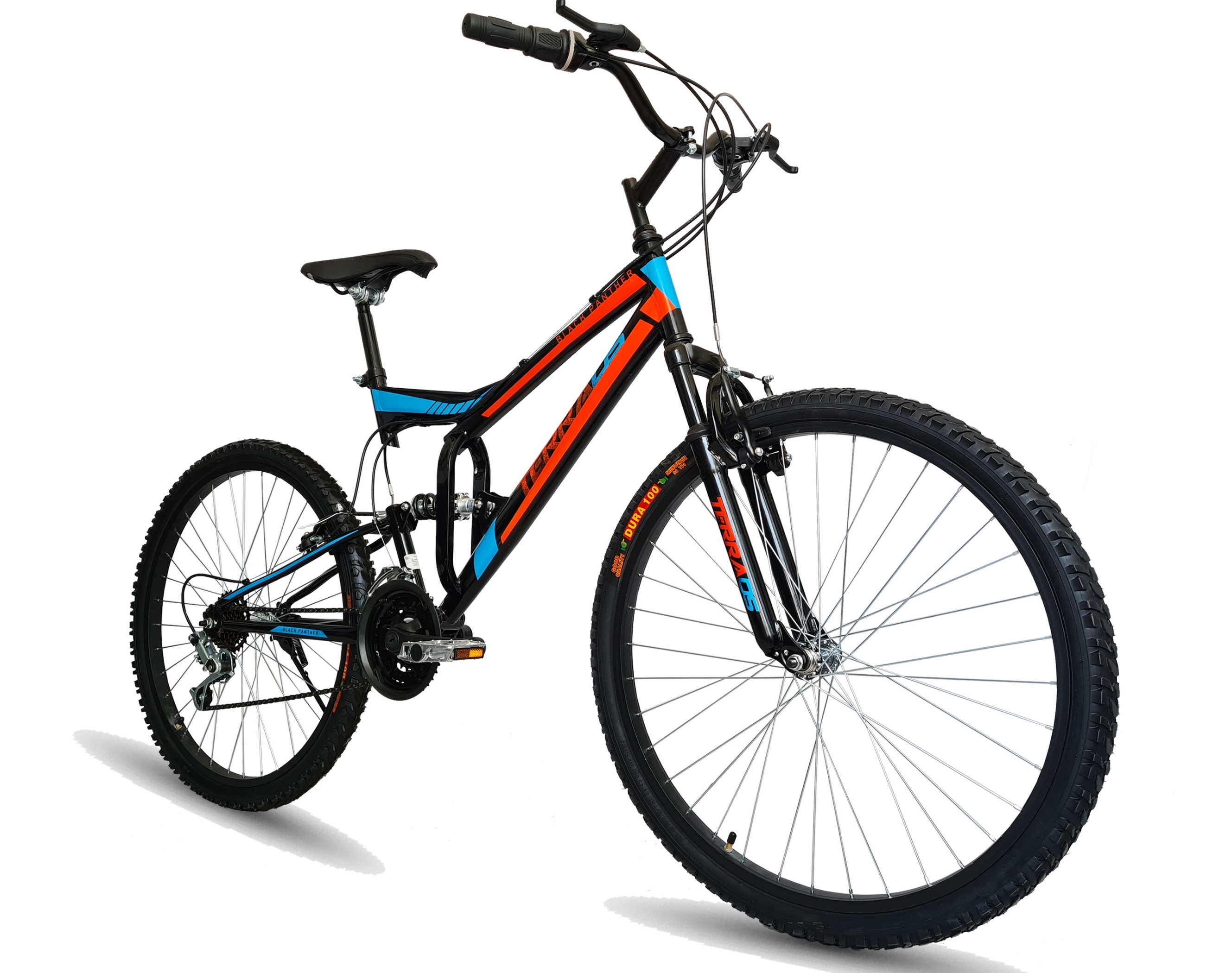 Bicicleta Black Panther Terra 18 Vel Rodada 24 Doble Suspensión Rojo