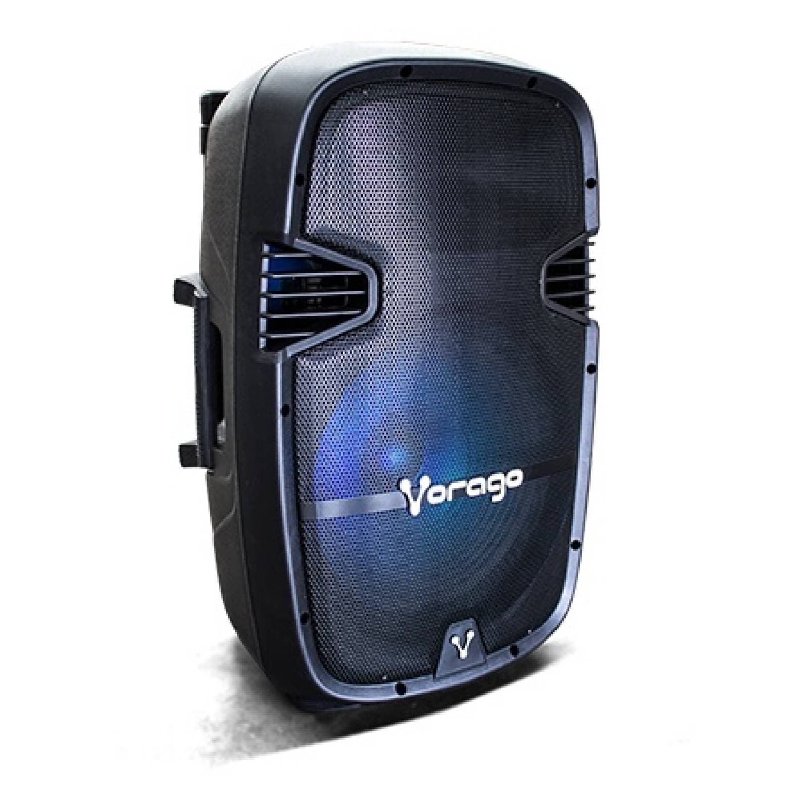 BOCINA KARAOKE VORAGO BT KSP-500 NEGRO 2 MICROFONOS RECARGABLE C/TRIPIE